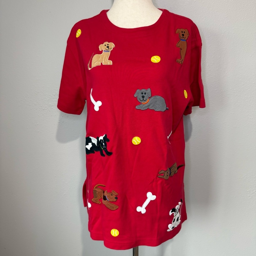 Bechamel Petites Red Embroidered Dog Tee – Size PS